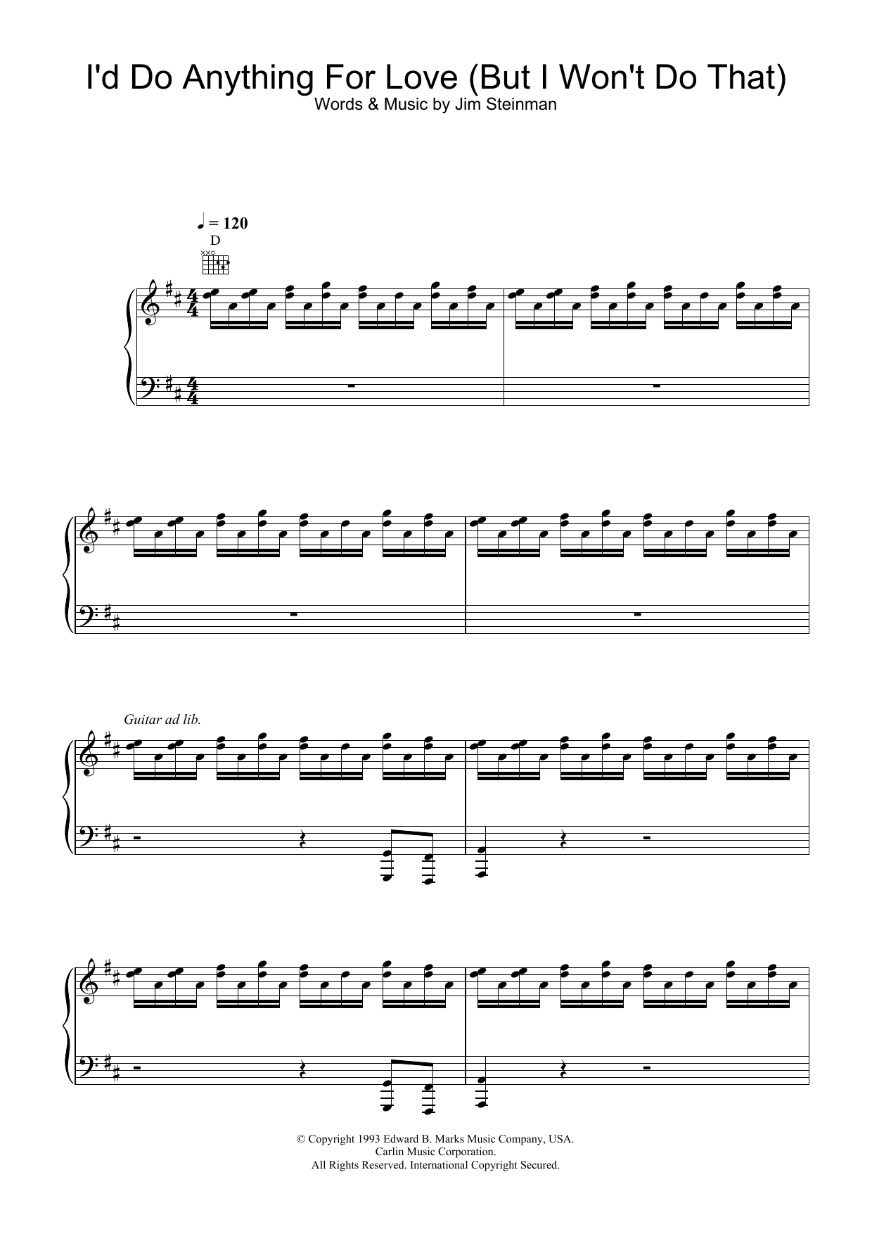 Download Meat Loaf I'd Do Anything For Love (But I Won't D Sheet Music