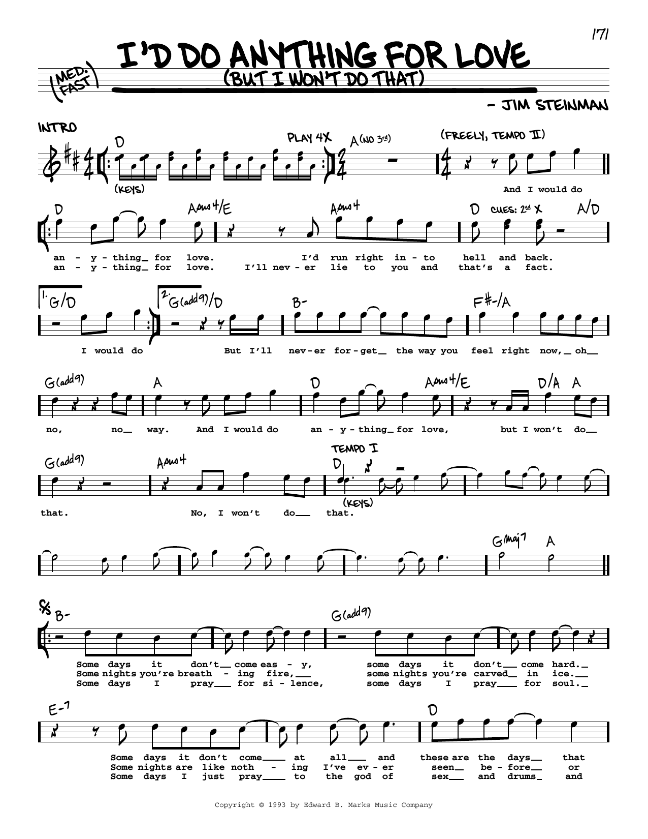 Download Meat Loaf I'd Do Anything For Love (But I Won't D Sheet Music