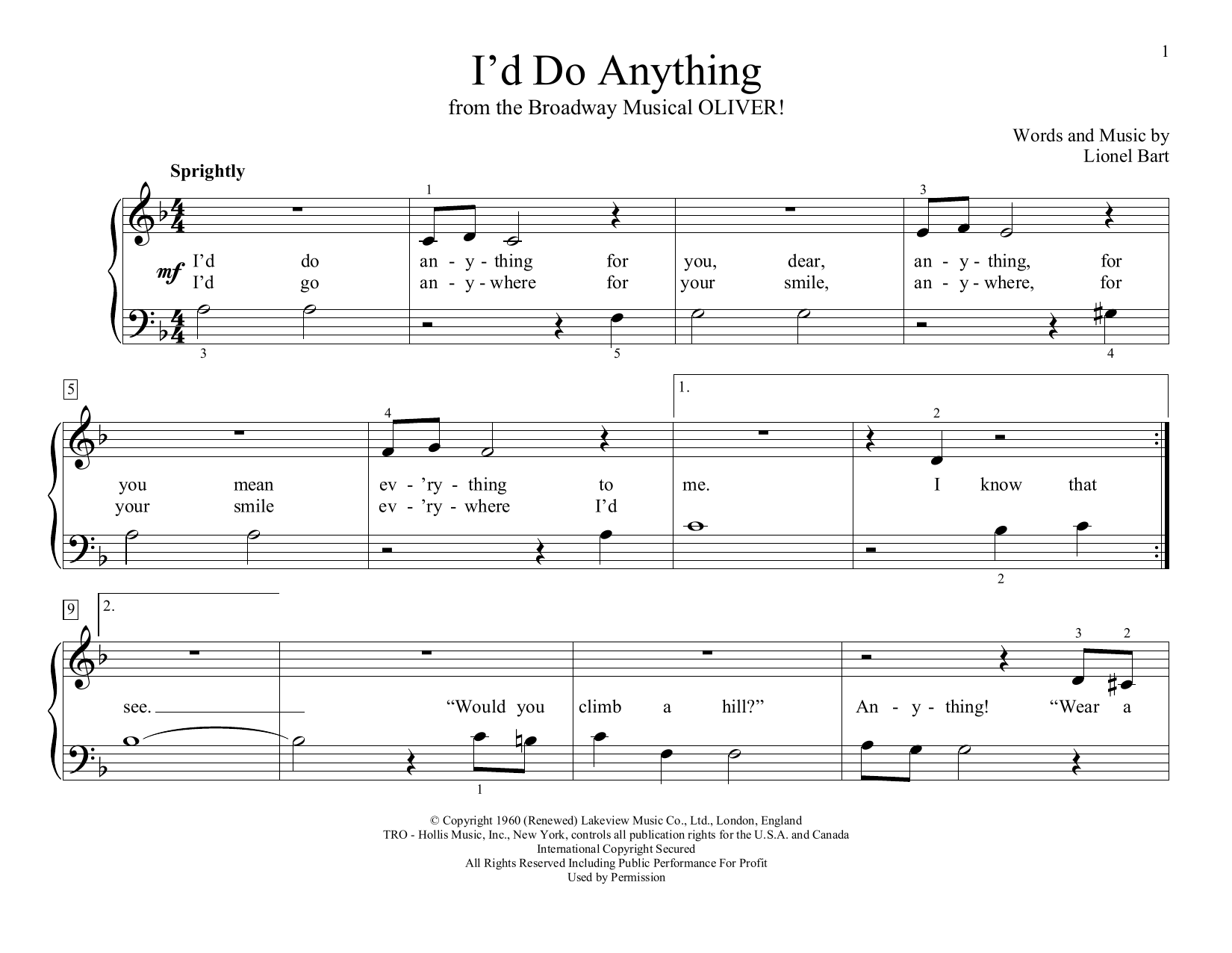 Download Lionel Bart I'd Do Anything (from Oliver!) (arr. Ch Sheet Music