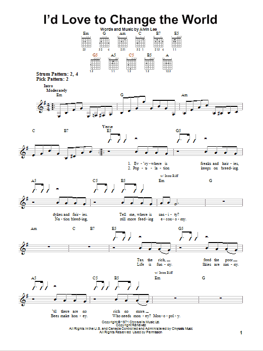 Download Ten Years After I'd Love To Change The World Sheet Music