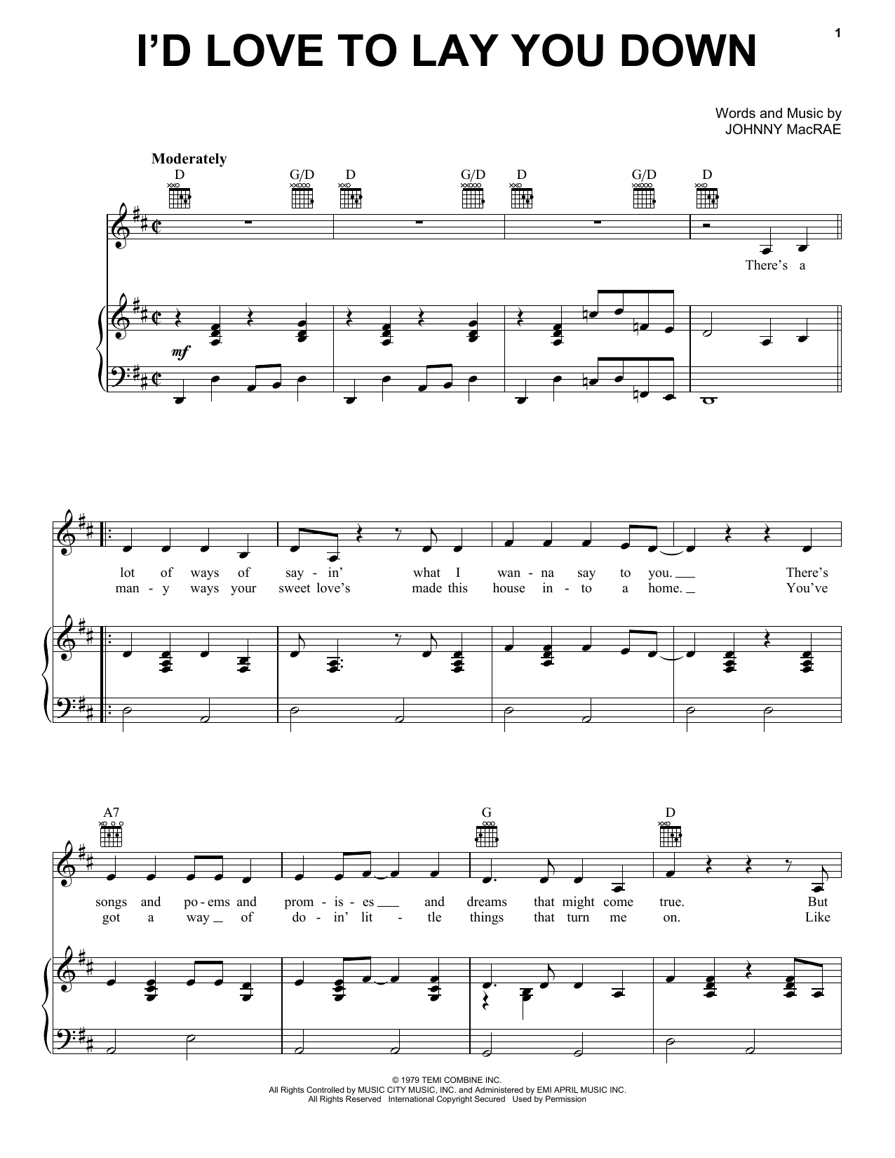 Download Conway Twitty I'd Love To Lay You Down Sheet Music
