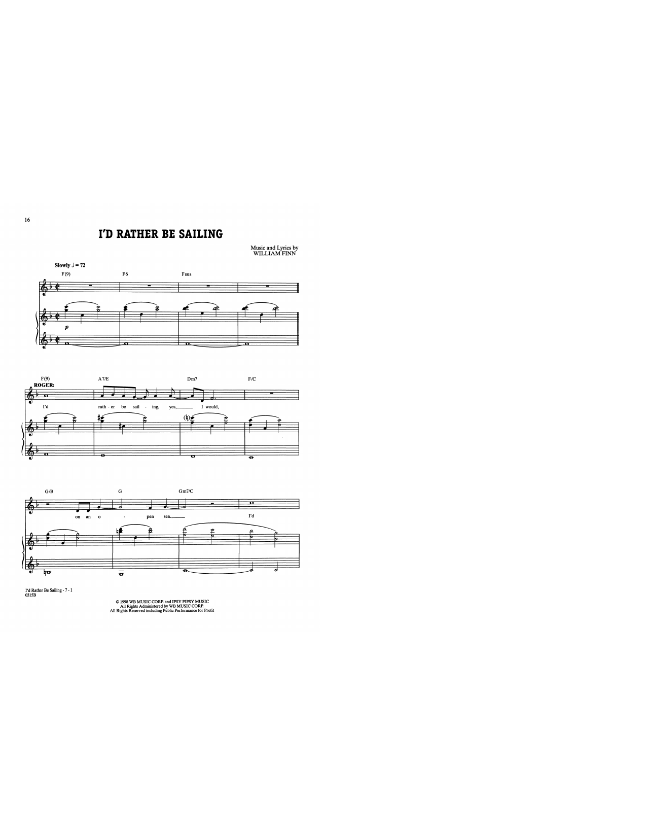 Download William Finn I'd Rather Be Sailing (from A New Brain Sheet Music