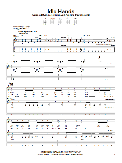 Download Stone Sour Idle Hands Sheet Music