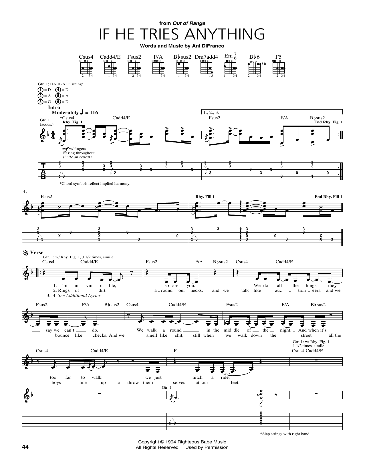 Download Ani DiFranco If He Tries Anything Sheet Music