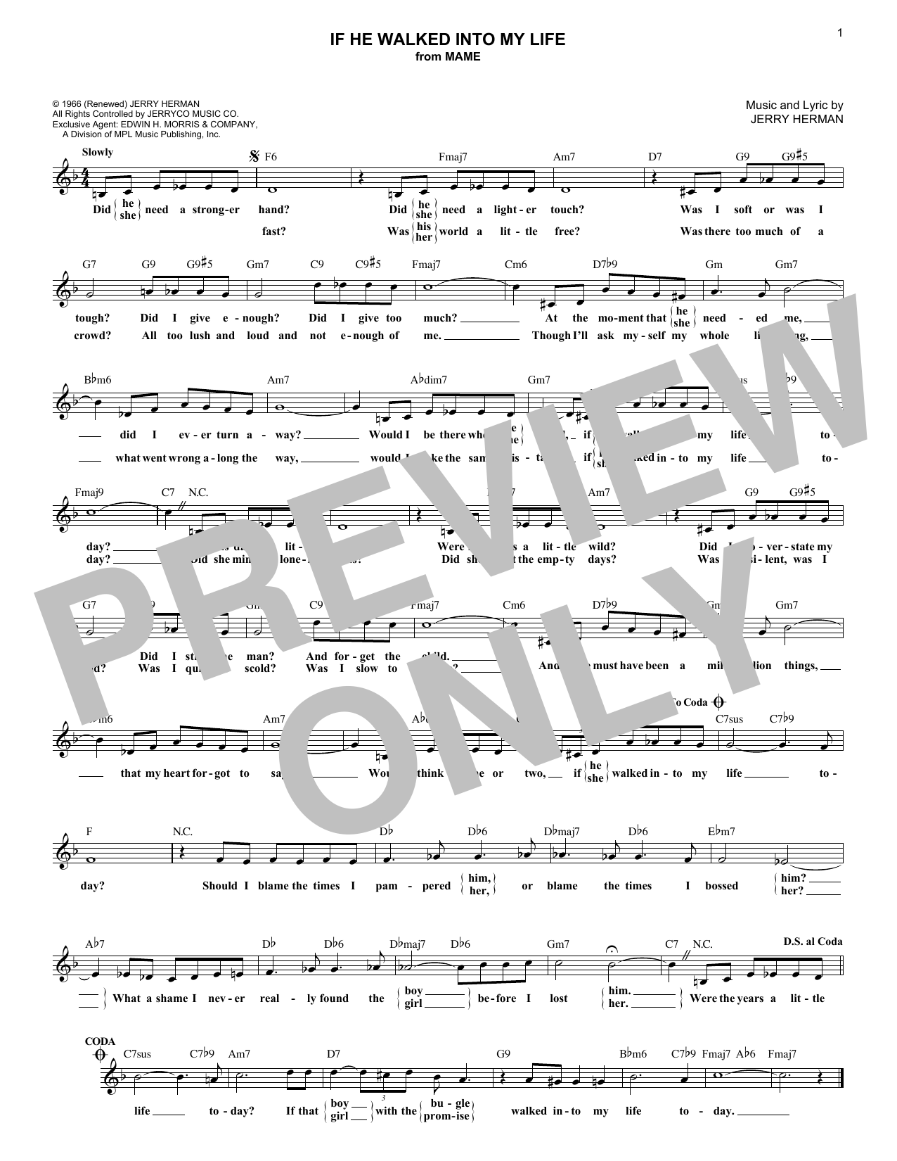 Download Jerry Herman If He Walked Into My Life Sheet Music