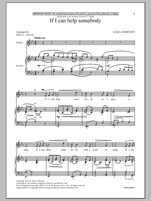 Download Alma Androzzo If I Can Help Somebody Sheet Music