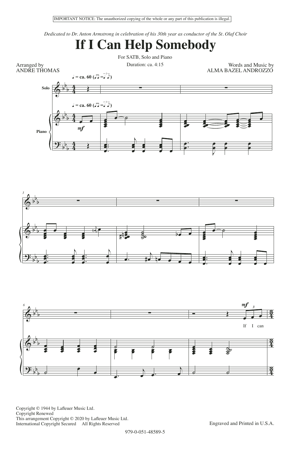 Download Alma Bazel Androzzo If I Can Help Somebody (arr. André Tho Sheet Music