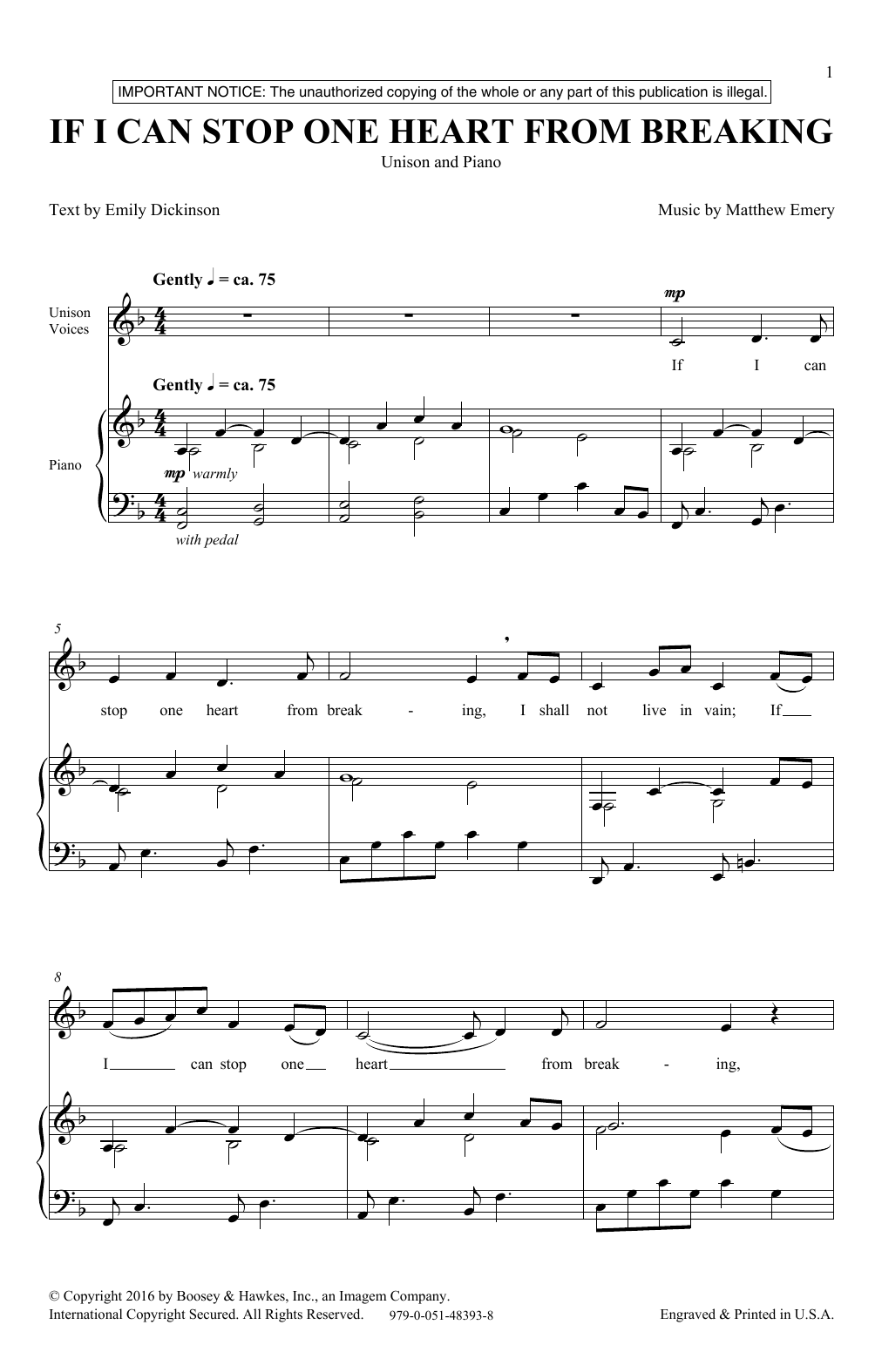 Download Matthew Emery If I Can Stop One Heart From Breaking Sheet Music