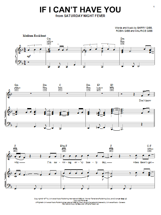 Download Bee Gees If I Can't Have You Sheet Music