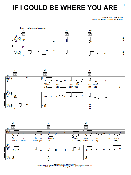 Download Enya If I Could Be Where You Are Sheet Music