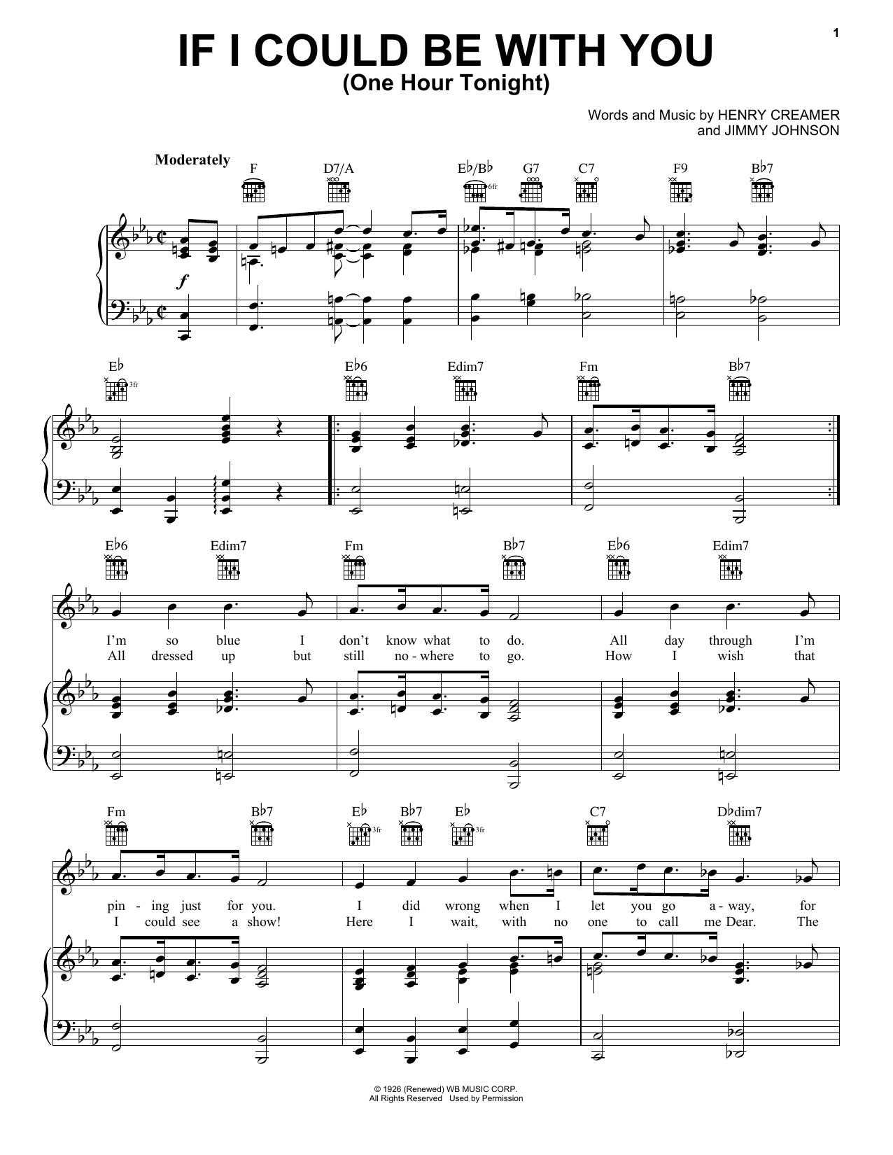 Download Henry Creamer If I Could Be With You (One Hour Tonigh Sheet Music