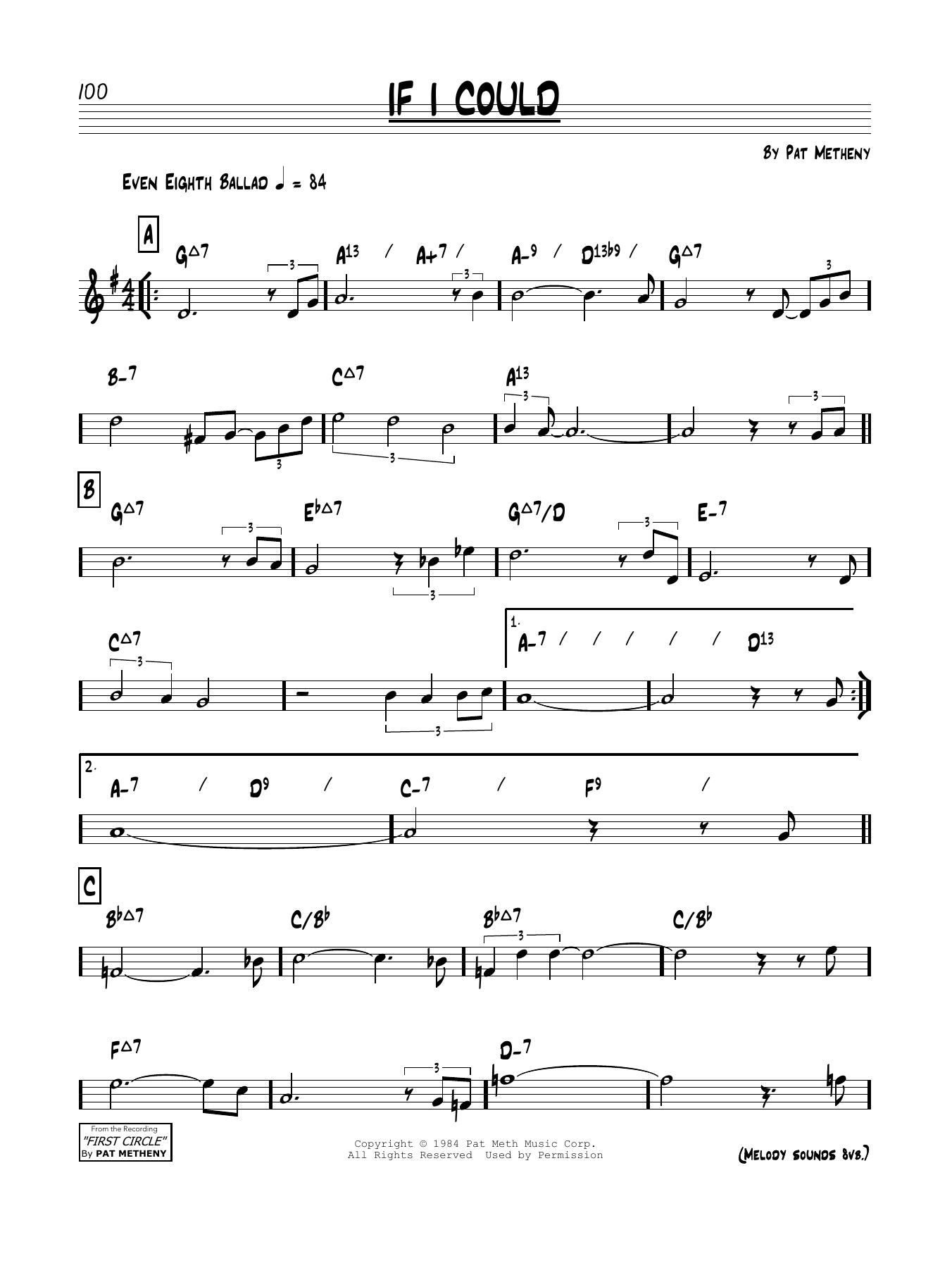 Download Pat Metheny If I Could Sheet Music