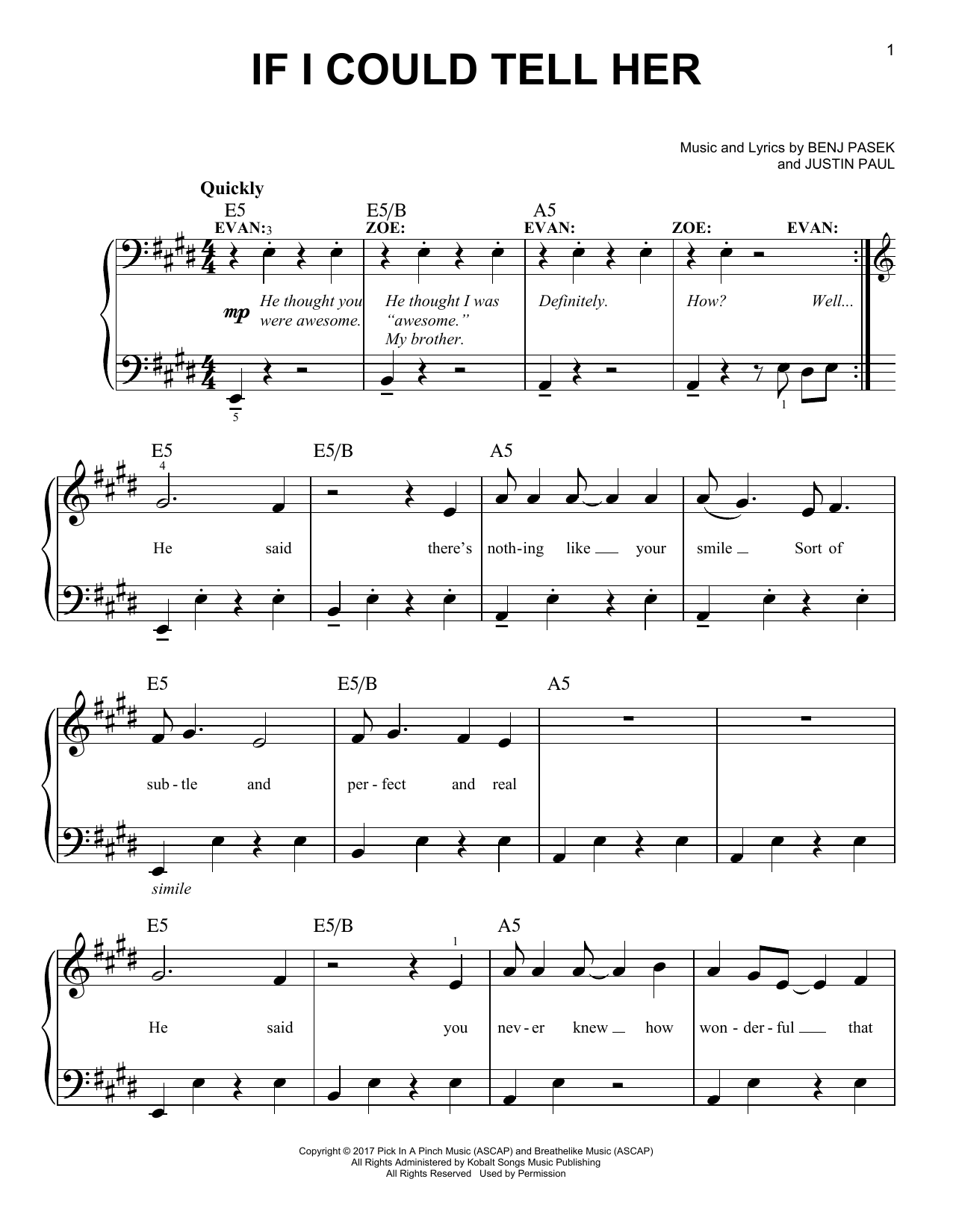 Download Pasek & Paul If I Could Tell Her (from Dear Evan Han Sheet Music