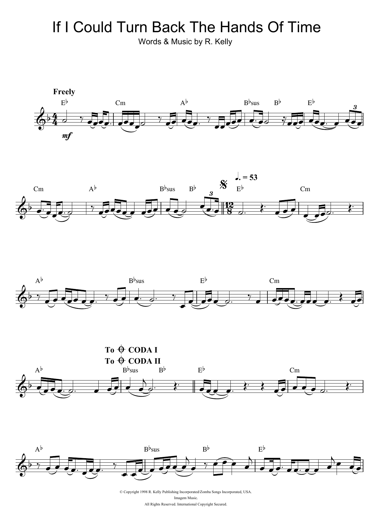 Download R. Kelly If I Could Turn Back The Hands Of Time Sheet Music