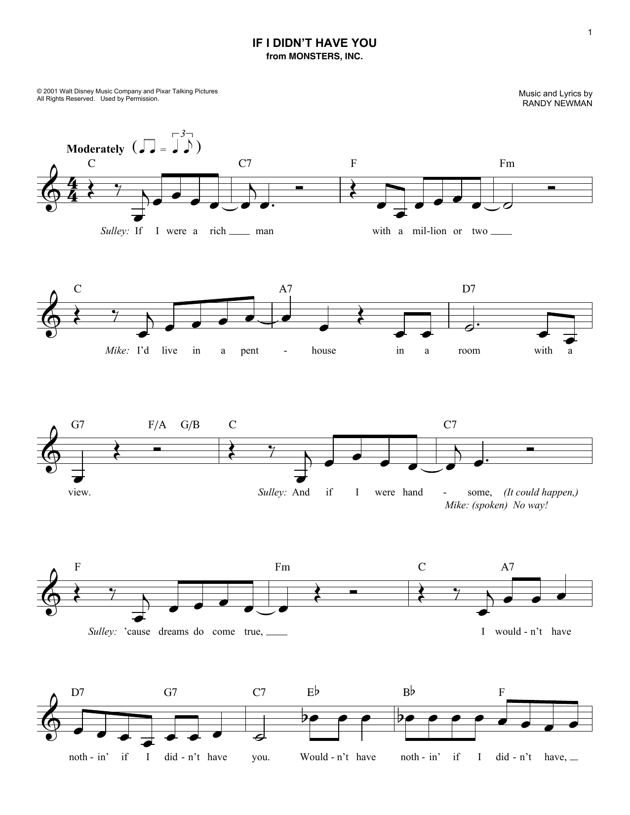 Download Billy Crystal and John Goodman If I Didn't Have You (from Monsters, In Sheet Music