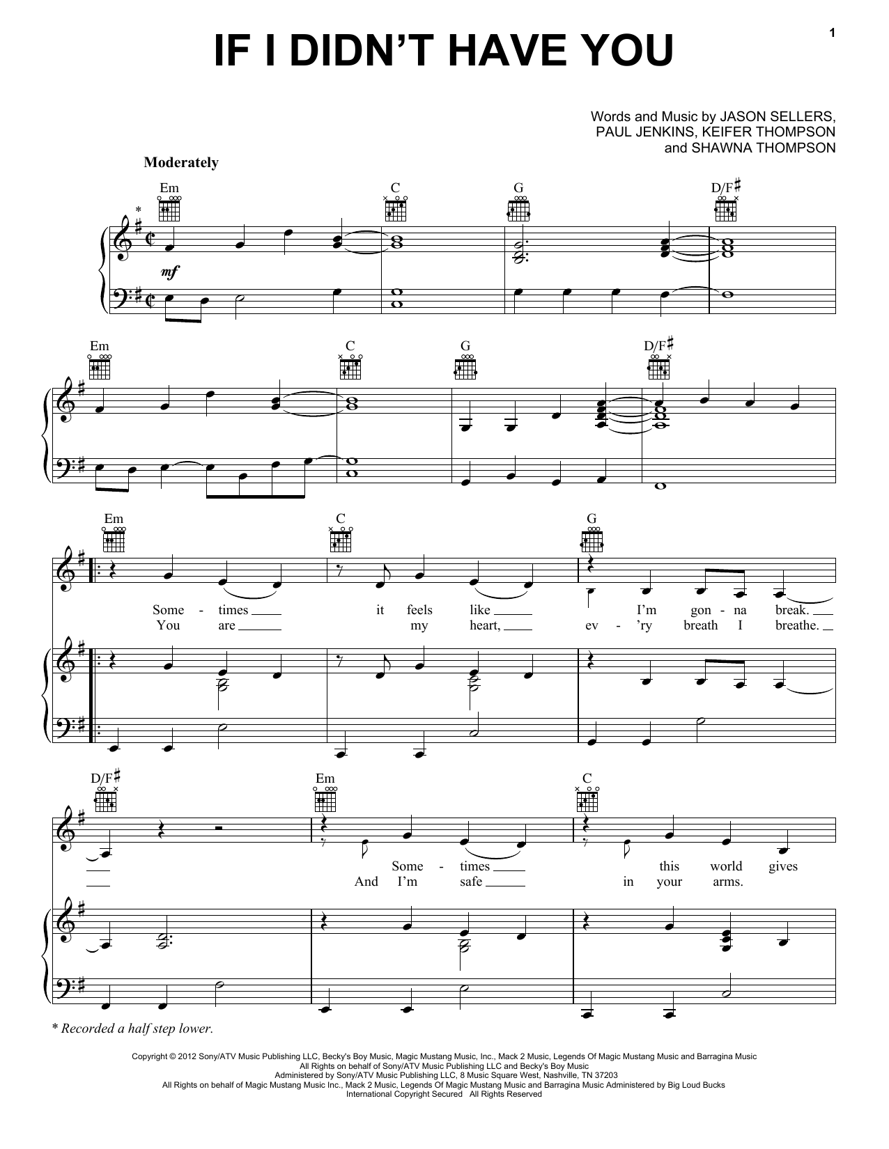 Download Thompson Square If I Didn't Have You Sheet Music