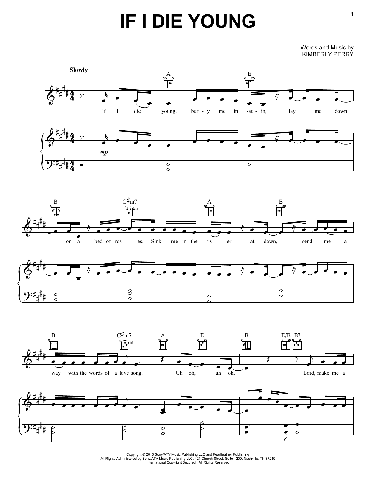 Download The Band Perry If I Die Young Sheet Music