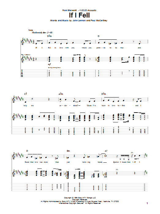 Download Maroon 5 If I Fell Sheet Music