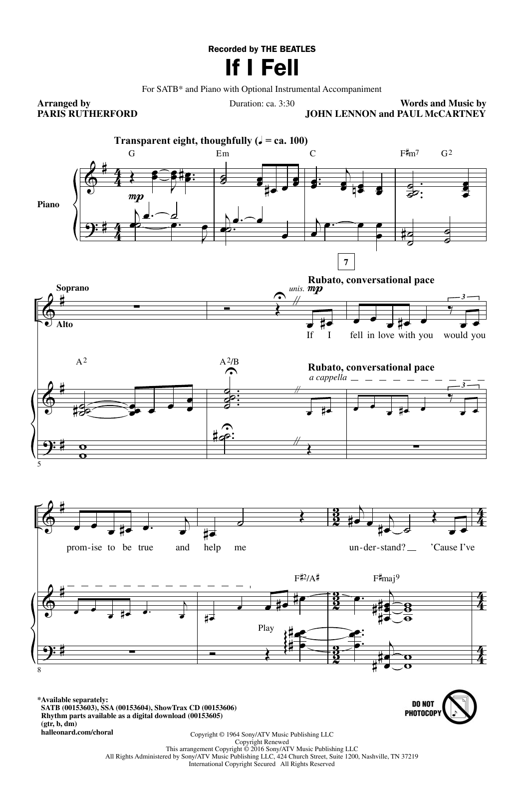 Download Paris Rutherford If I Fell Sheet Music