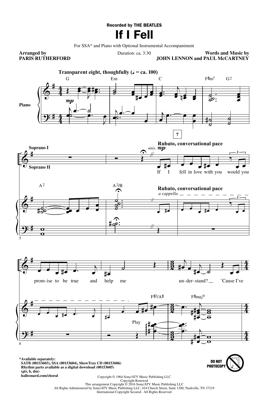 Download Paris Rutherford If I Fell Sheet Music