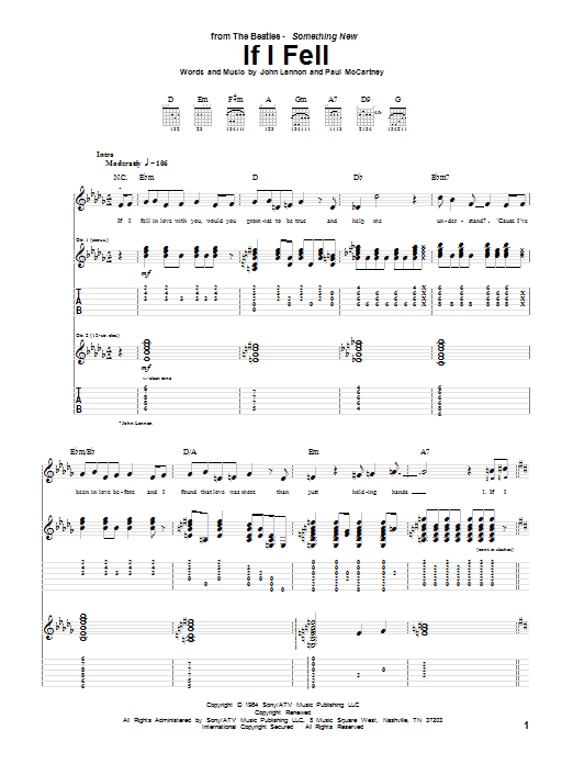 Download The Beatles If I Fell Sheet Music