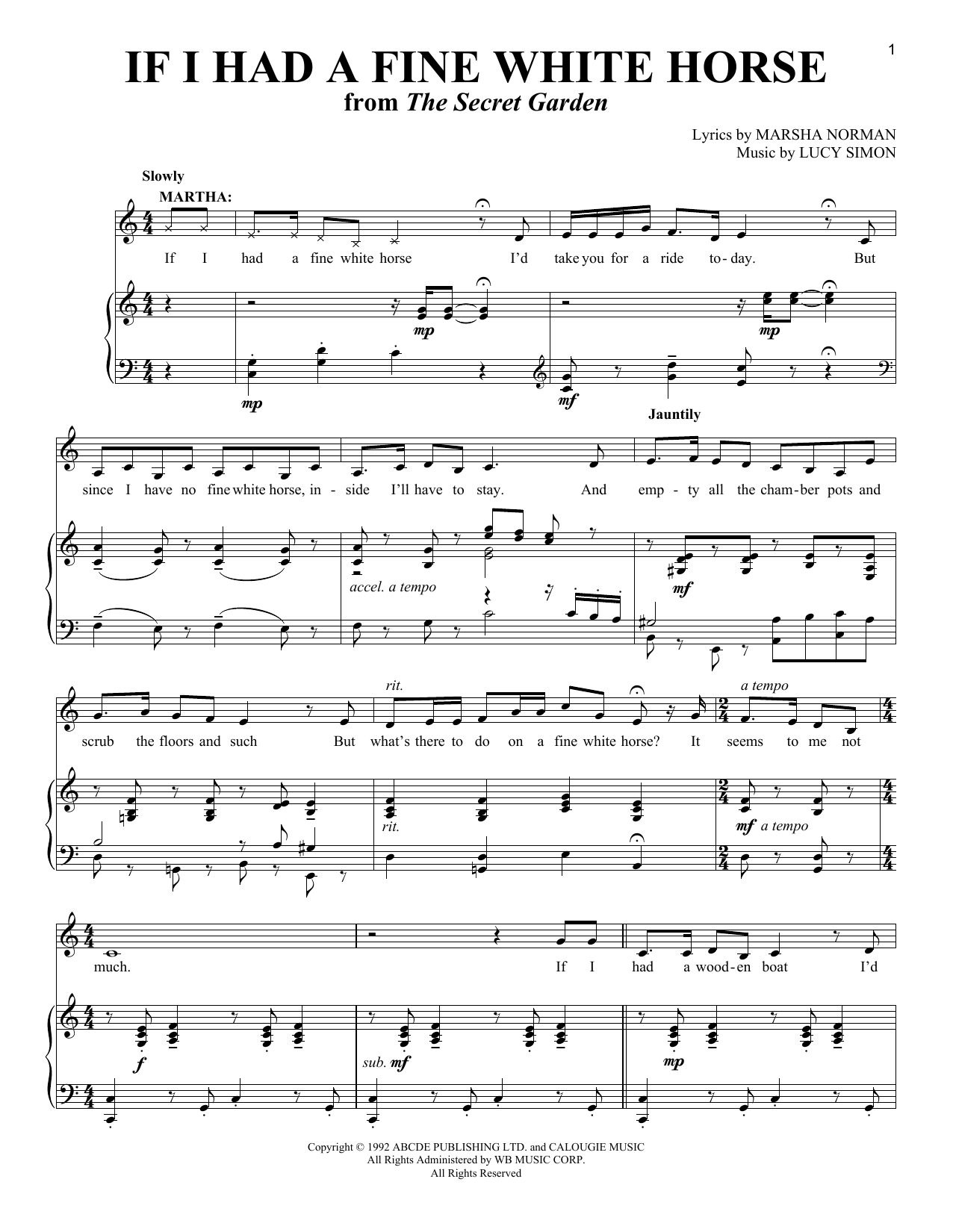 Download Marsha Norman If I Had A Fine White Horse Sheet Music