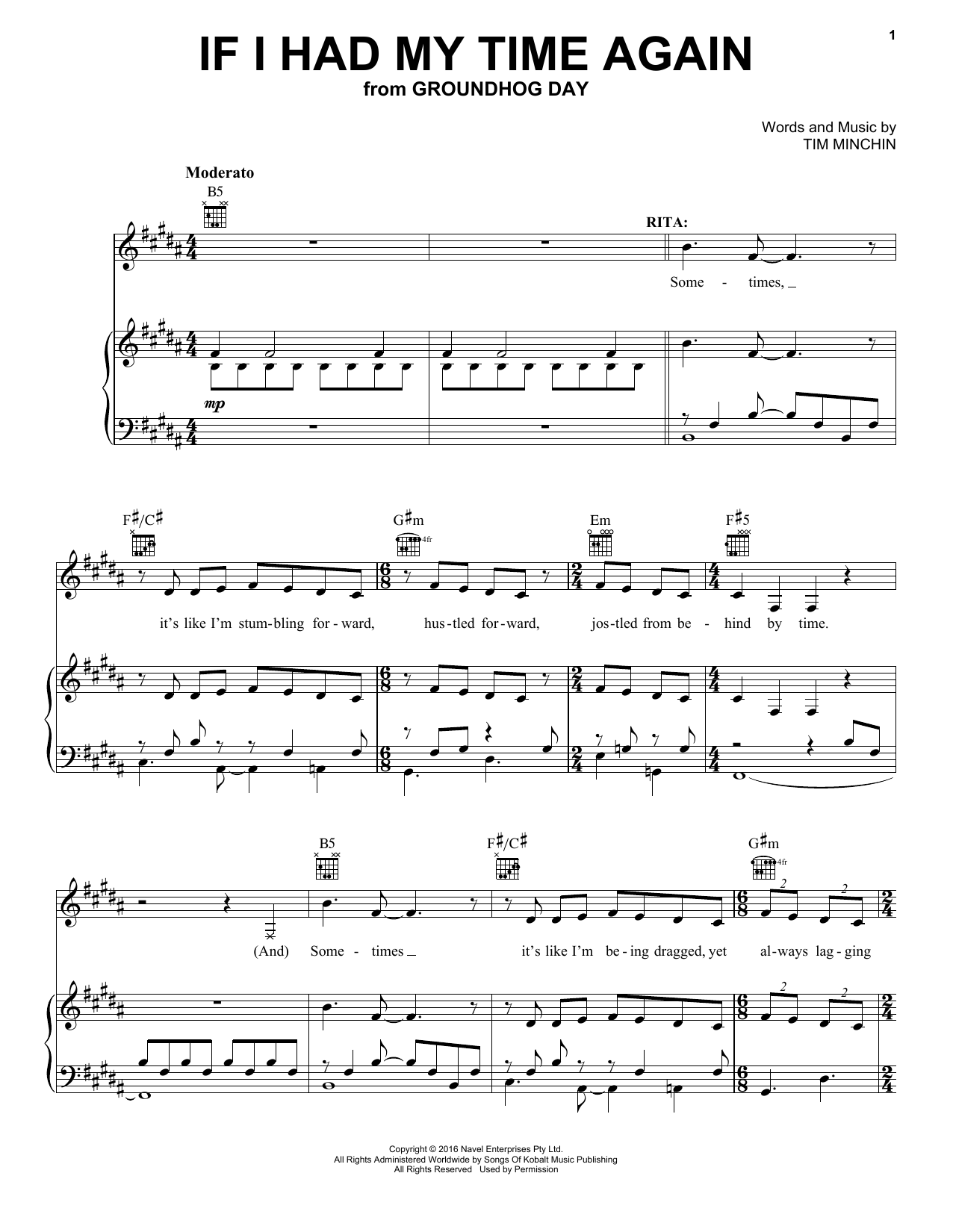 Download Tim Minchin If I Had My Time Again (from Groundhog Sheet Music