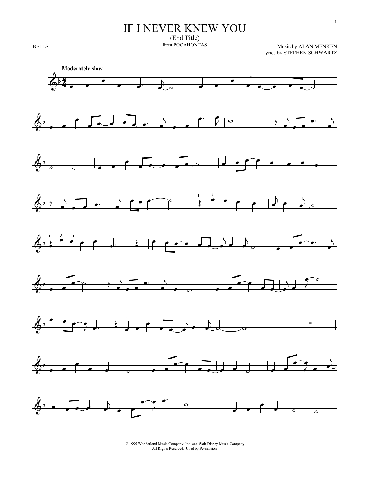 Download Alan Menken If I Never Knew You (End Title from Poc Sheet Music