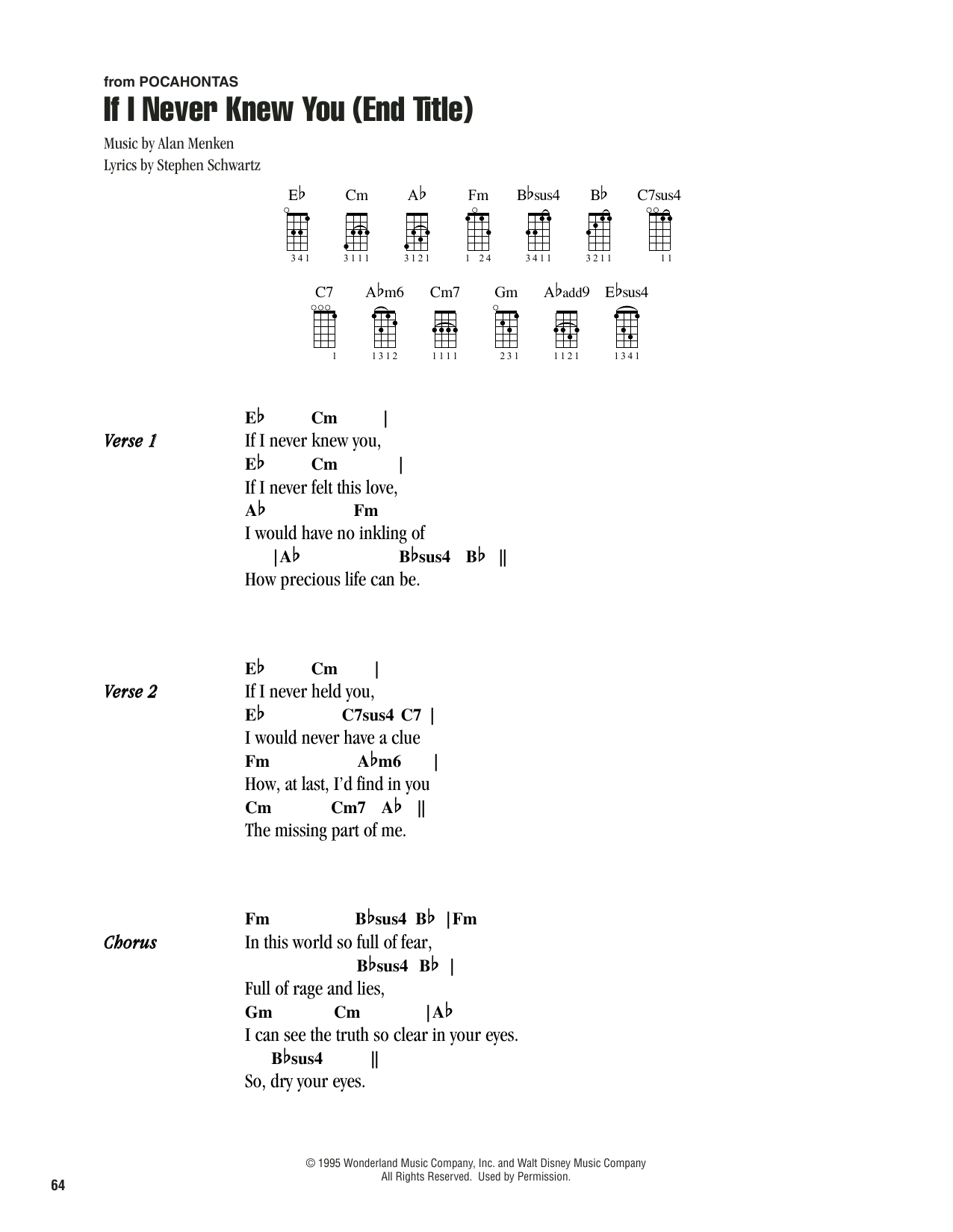 Jon Secada and Shanice If I Never Knew You (End Title) (from Pocahontas) sheet music notes printable PDF score