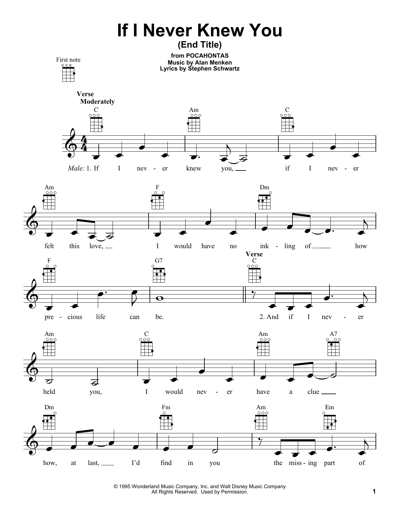 Download Alan Menken If I Never Knew You (End Title) (from P Sheet Music