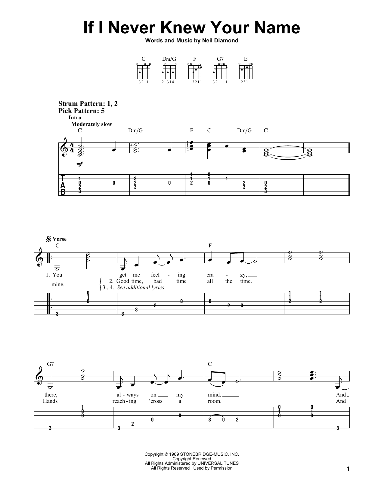 Download Neil Diamond If I Never Knew Your Name Sheet Music
