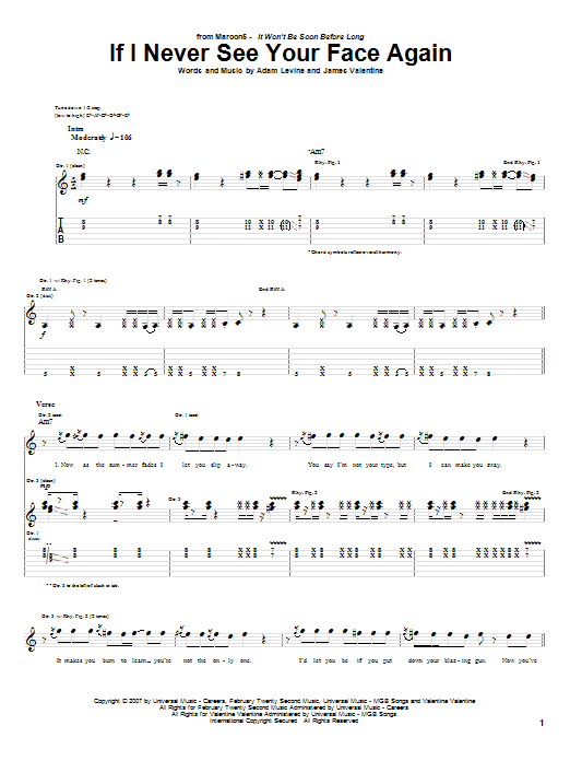 Download Maroon 5 If I Never See Your Face Again Sheet Music