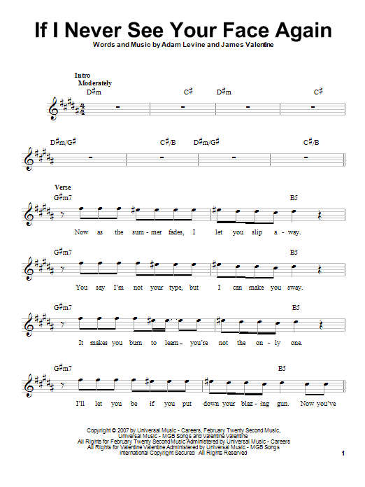 Download Maroon 5 If I Never See Your Face Again Sheet Music