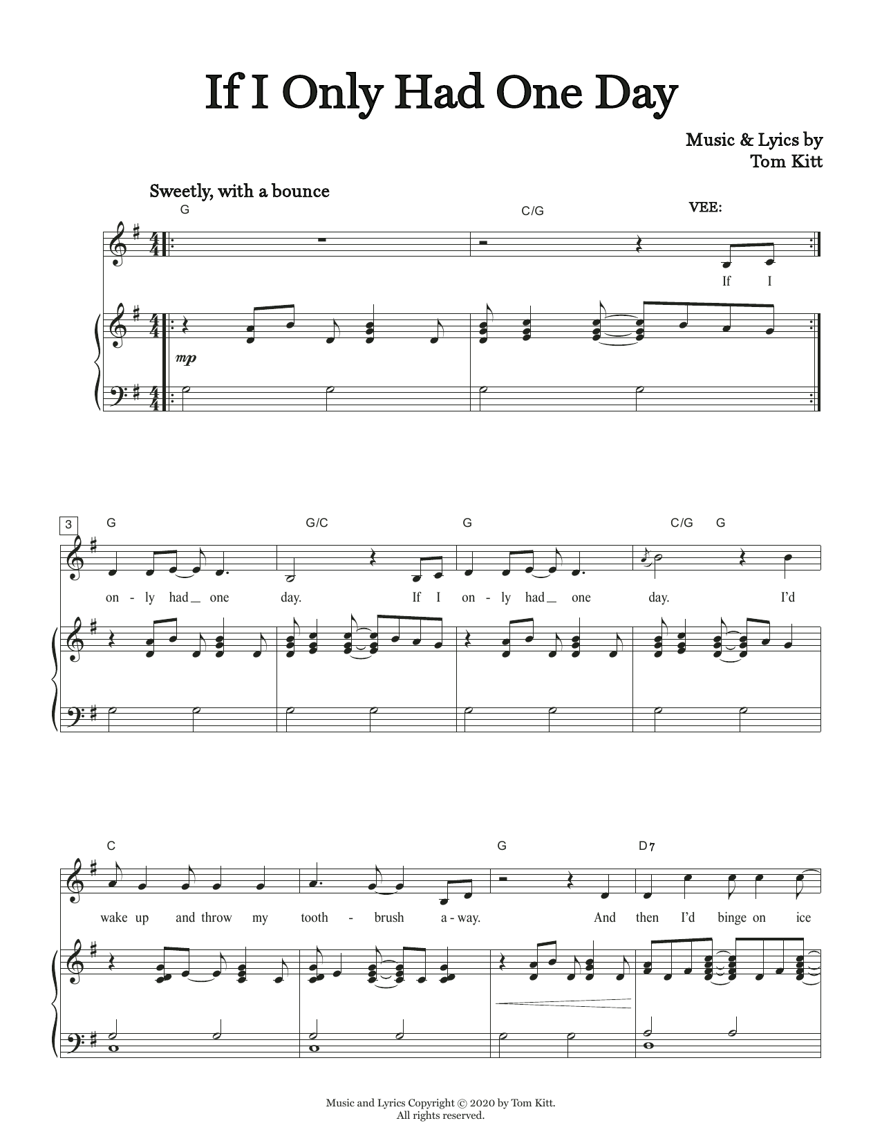 Download Tom Kitt If I Only Had One Day (from the musical Sheet Music