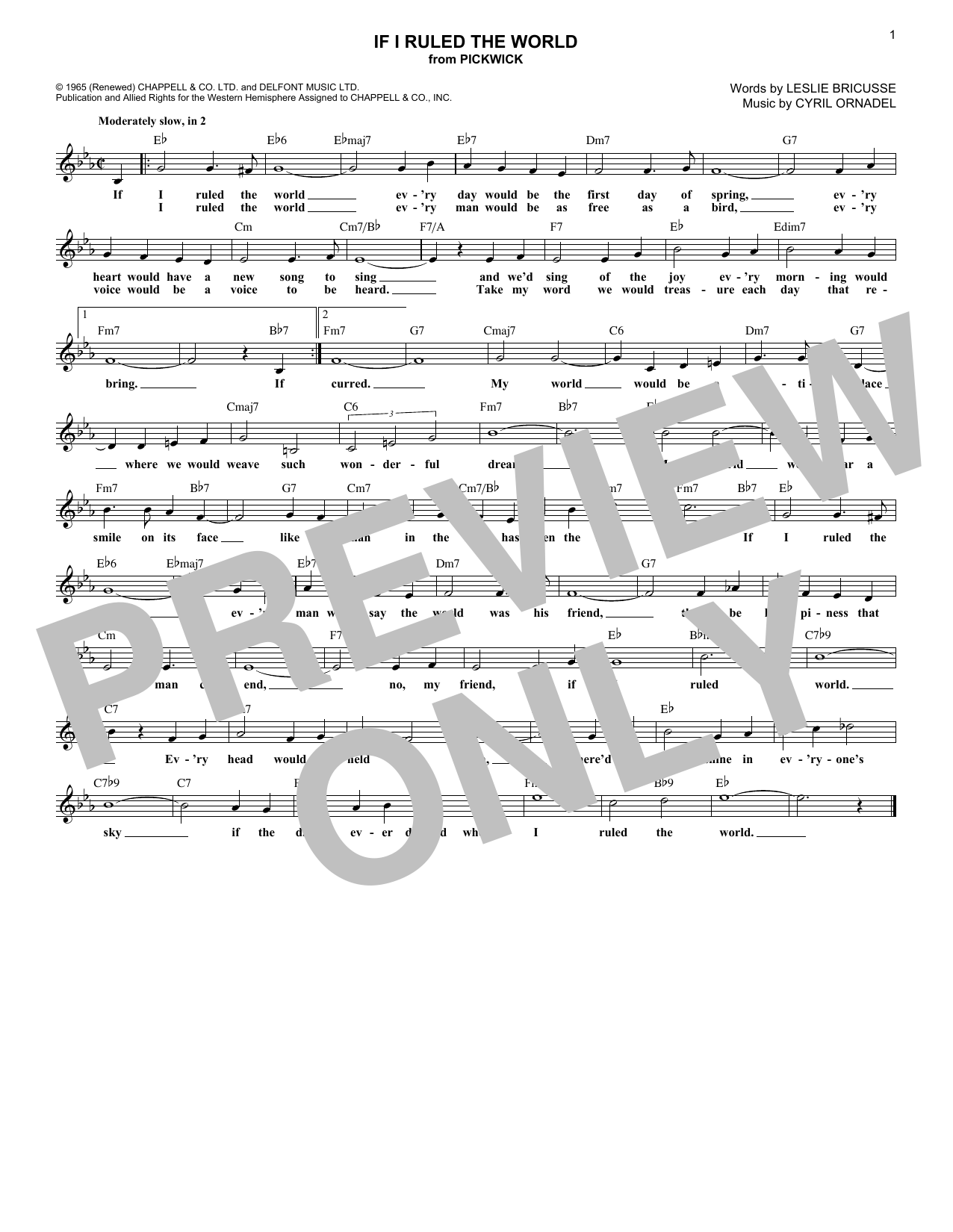 Download Leslie Bricusse If I Ruled The World Sheet Music