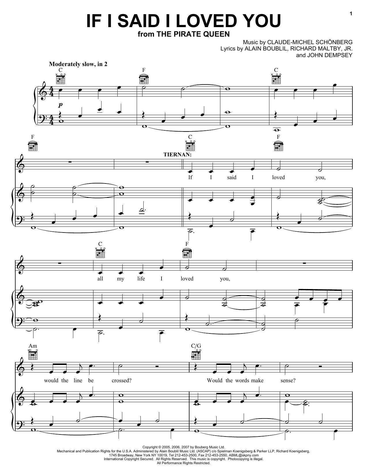 Download Boublil and Schonberg If I Said I Loved You (from The Pirate Sheet Music