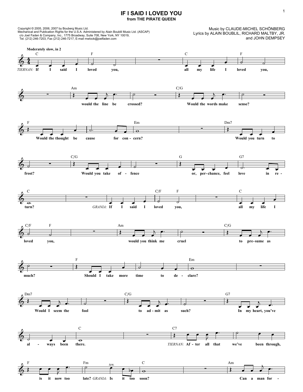Download Boublil and Schonberg If I Said I Loved You (from The Pirate Sheet Music