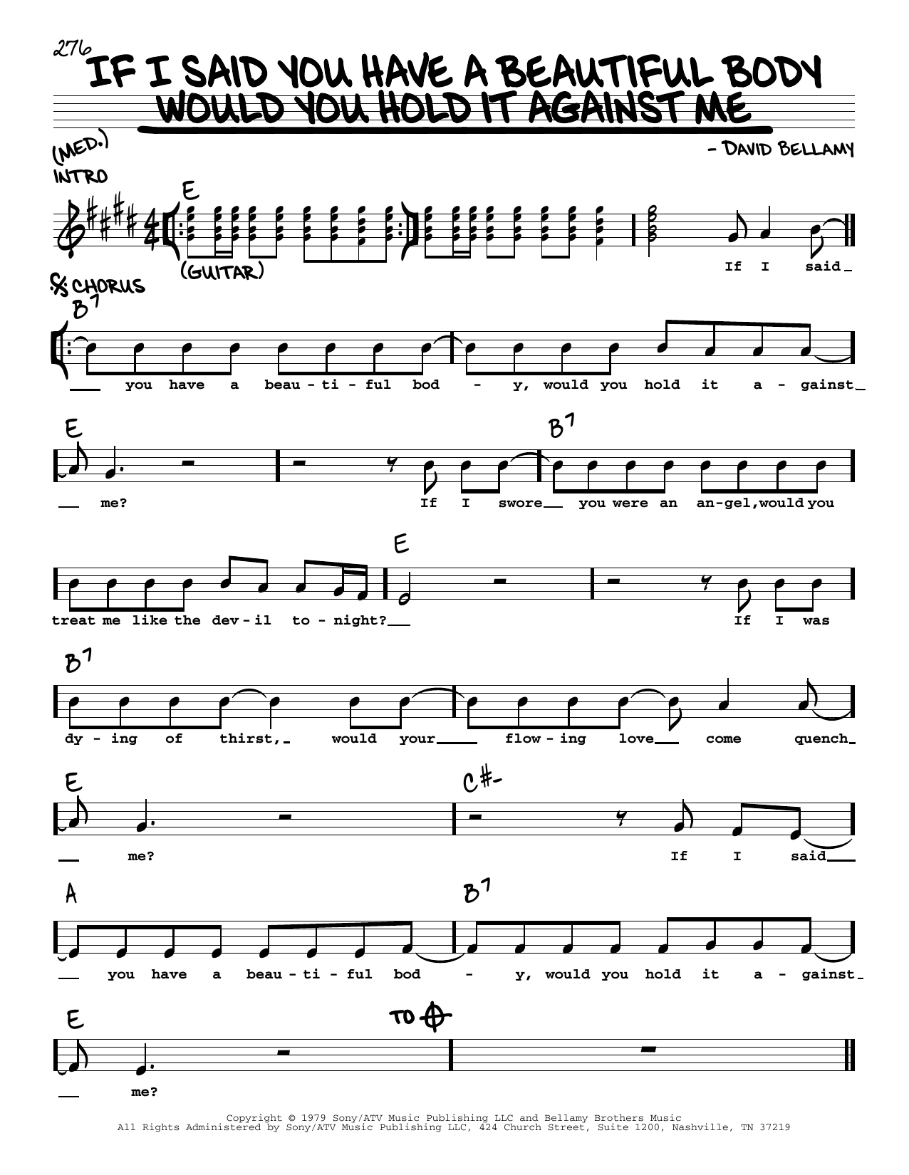 Download Bellamy Brothers If I Said You Have A Beautiful Body Wou Sheet Music