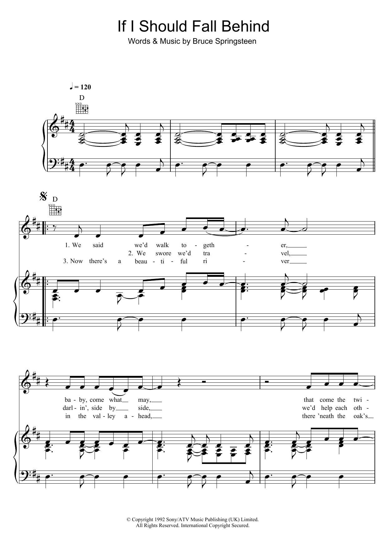 Download Bruce Springsteen If I Should Fall Behind Sheet Music