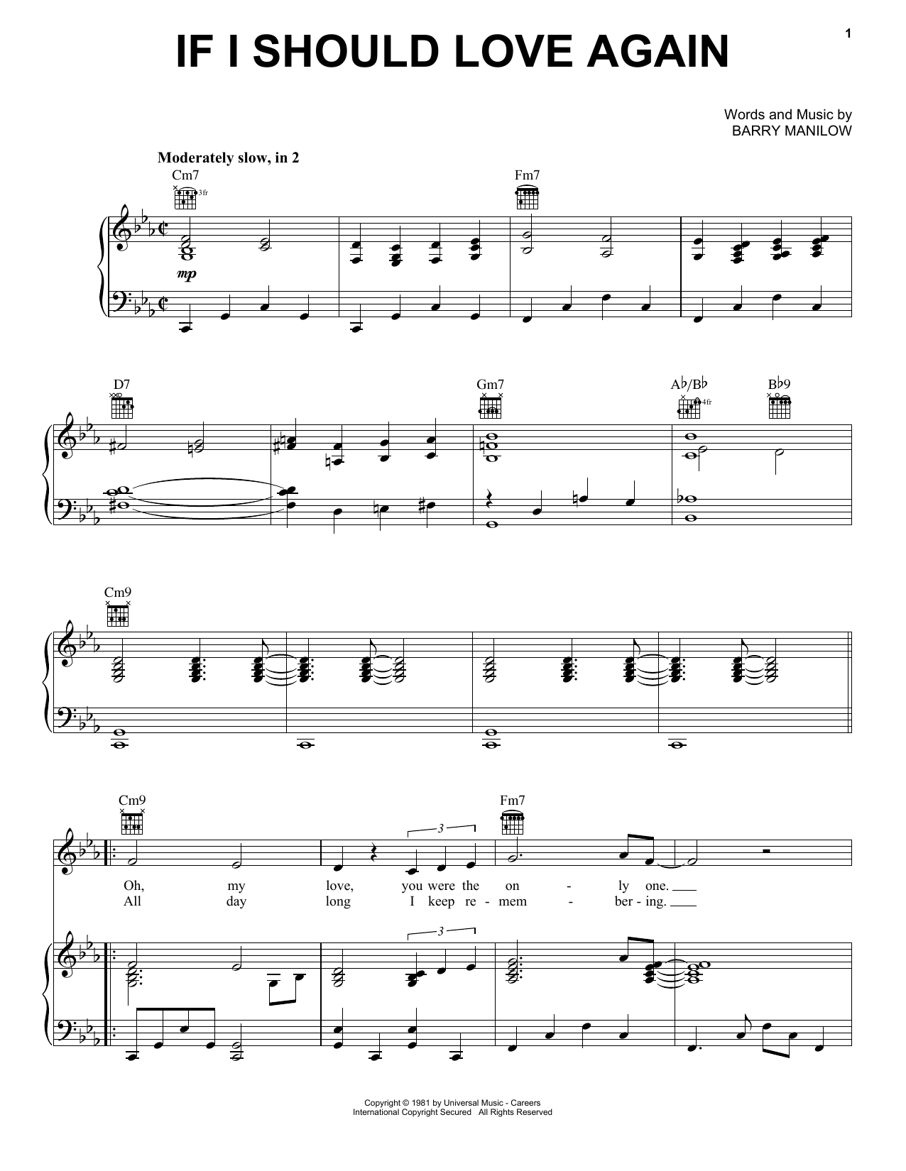 Download Barry Manilow If I Should Love Again Sheet Music