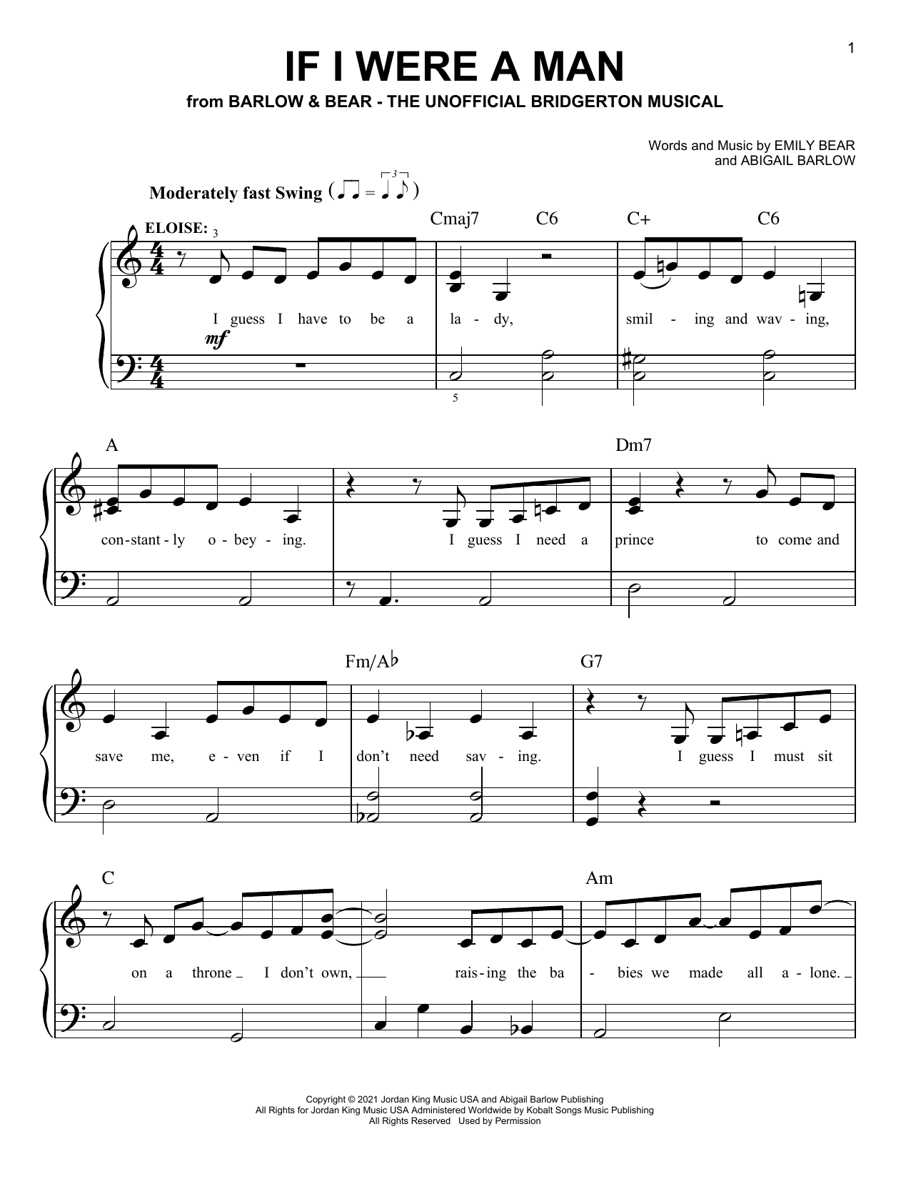 Download Barlow & Bear If I Were A Man (from The Unofficial Br Sheet Music