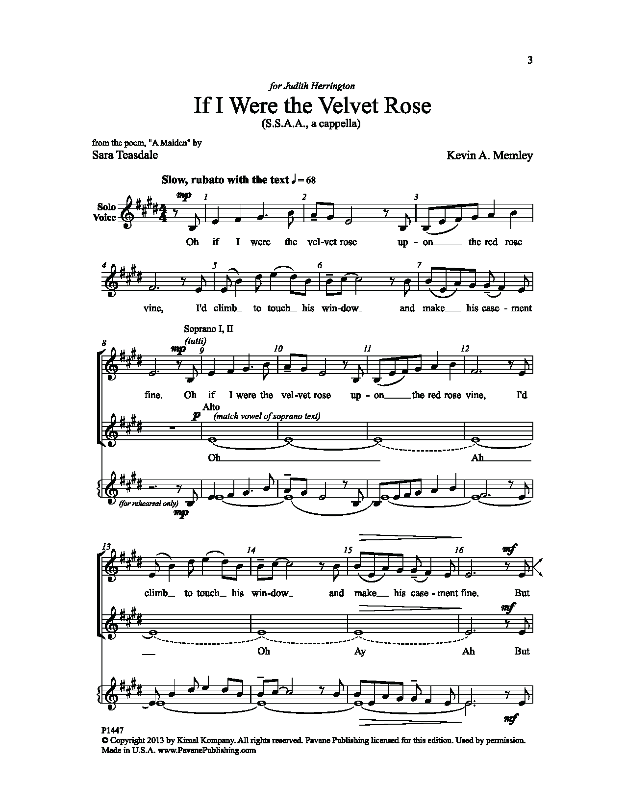 Download Kevin A. Memley If I Were the Velvet Rose (of Love) Sheet Music