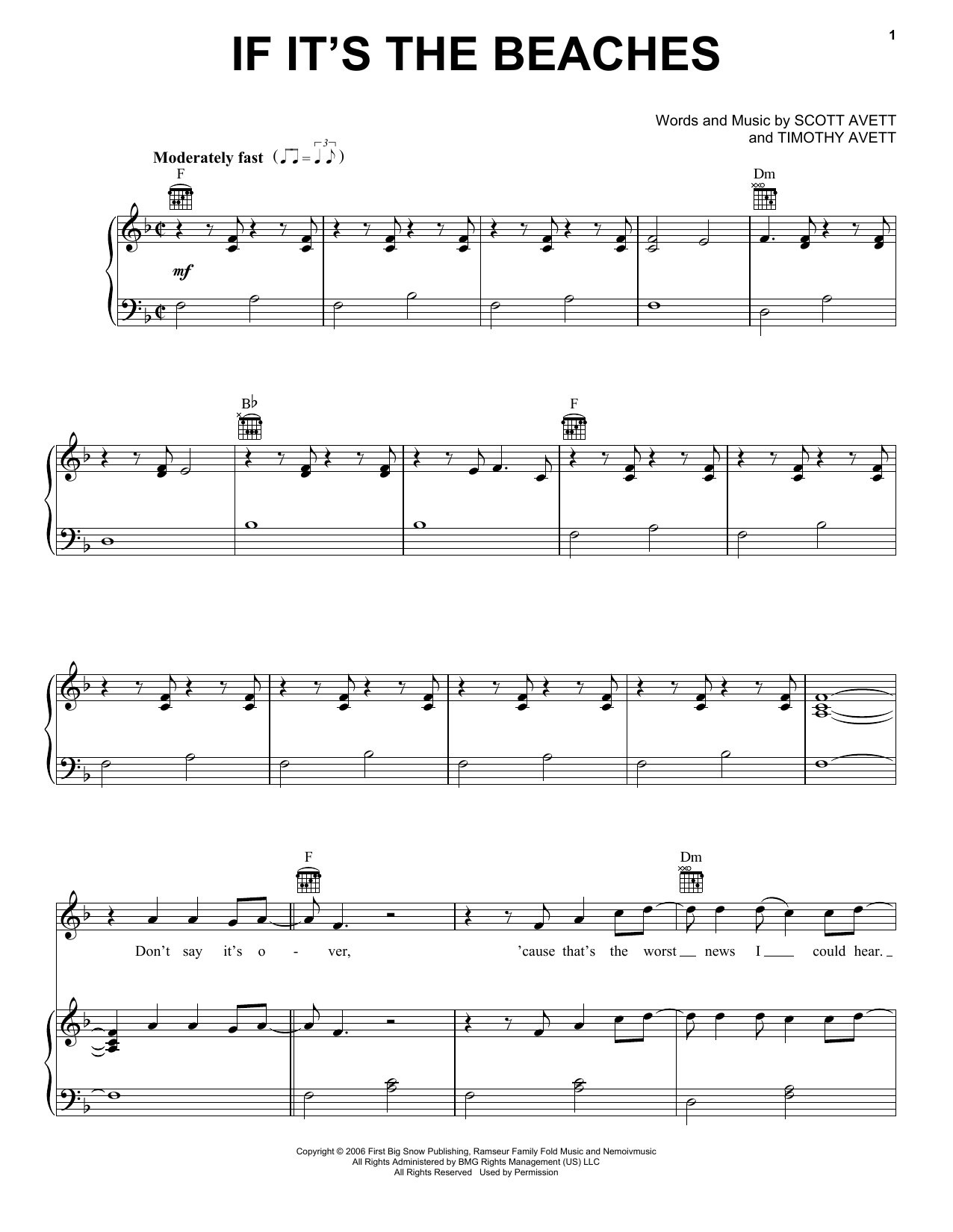 Download The Avett Brothers If It's The Beaches Sheet Music
