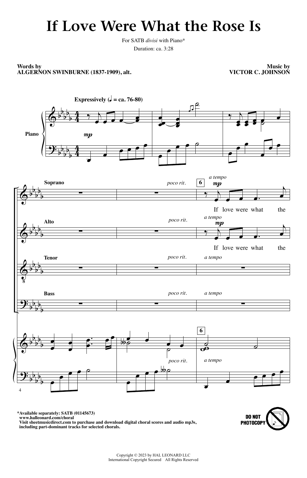 Download Victor C. Johnson If Love Were What The Rose Is Sheet Music