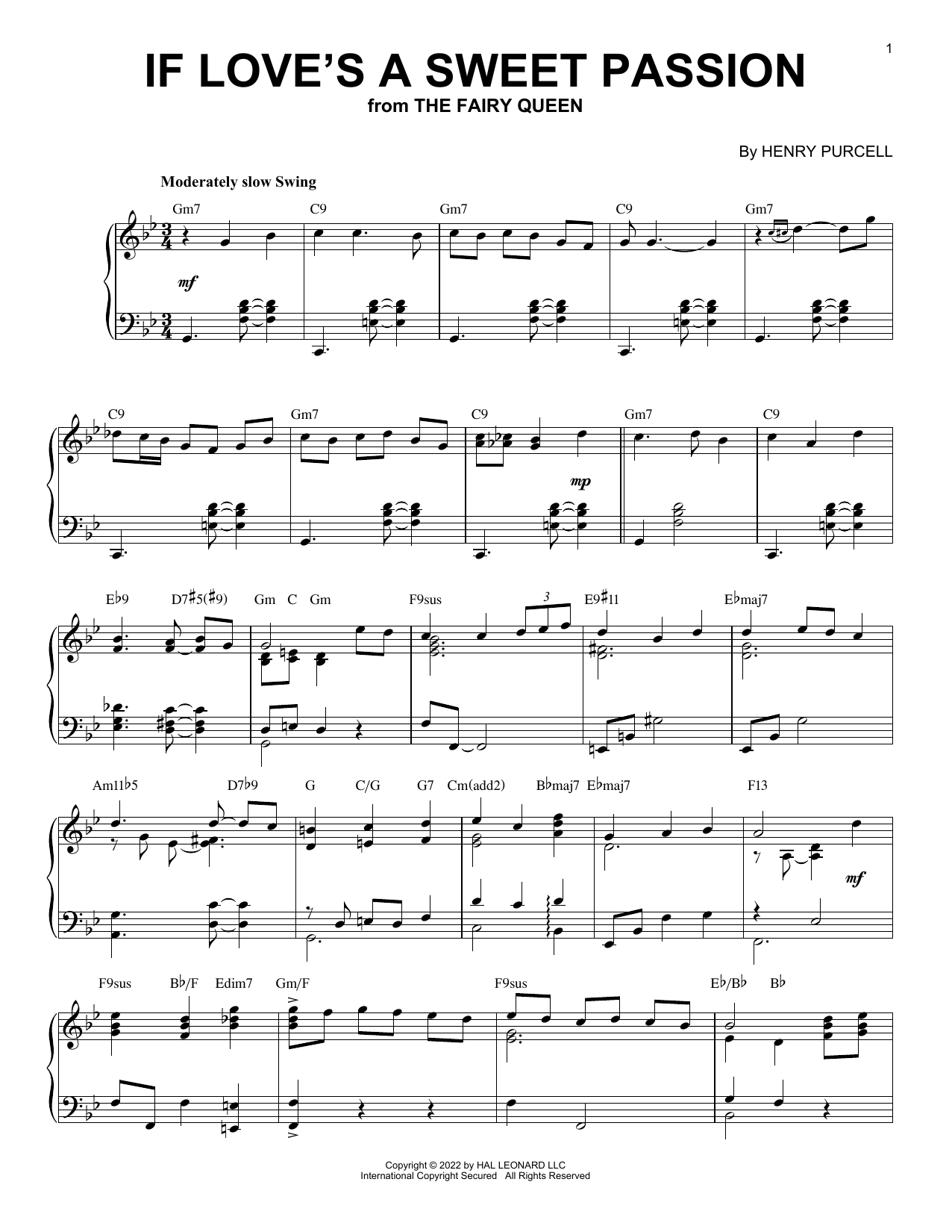 Download Henry Purcell If Love's A Sweet Passion [Jazz version Sheet Music