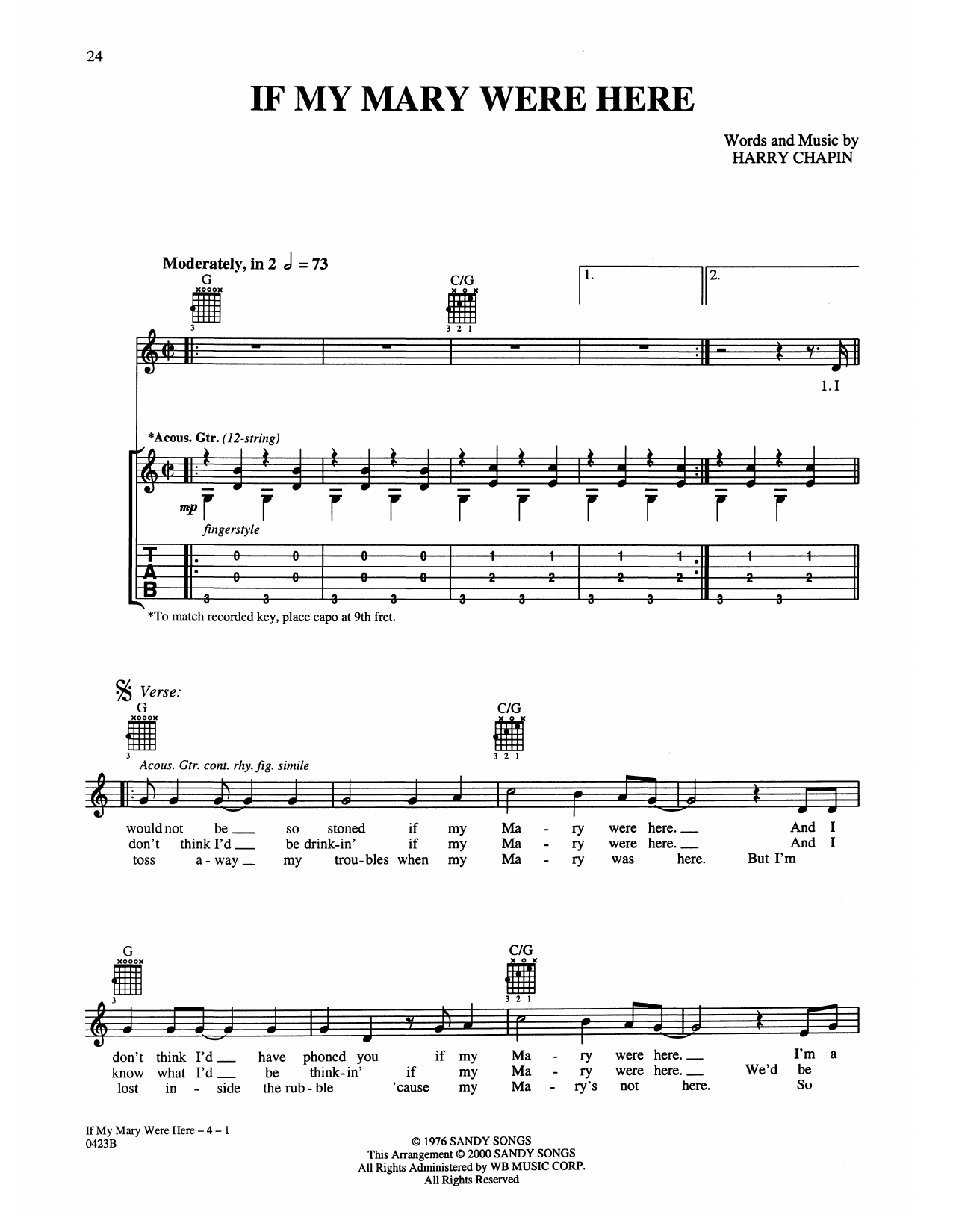 Download Harry Chapin If My Mary Were Here Sheet Music