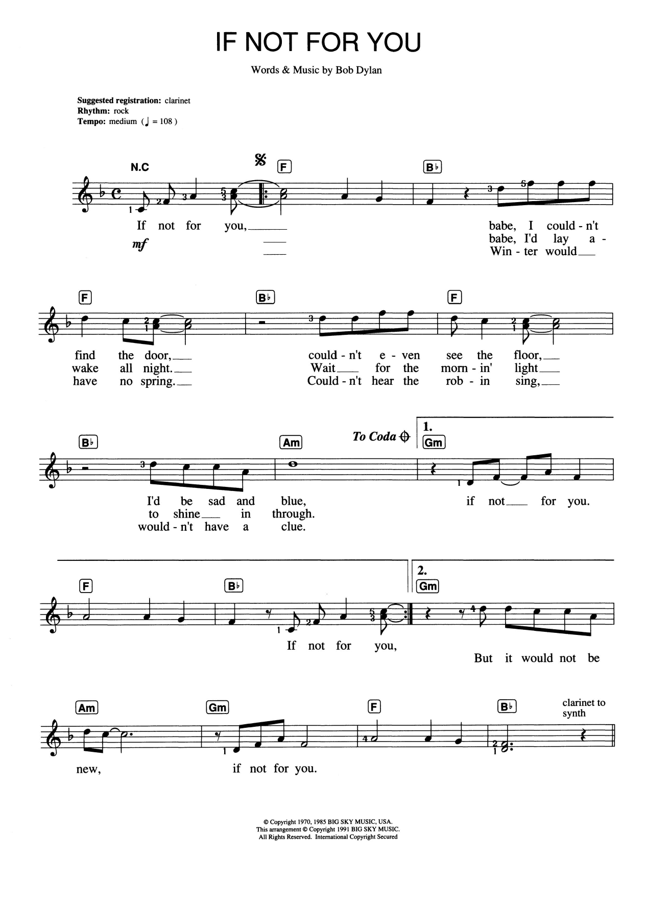 Download Bob Dylan If Not For You Sheet Music