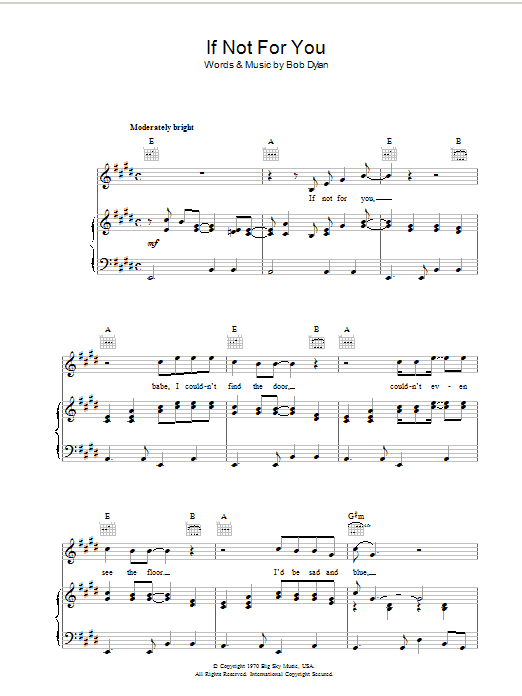 Download Bob Dylan If Not For You Sheet Music