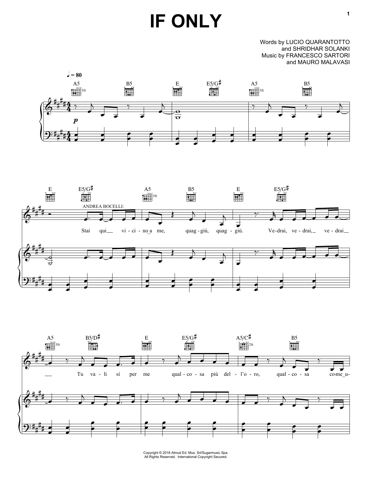 Download Andrea Bocelli If Only (feat. Dua Lipa) Sheet Music