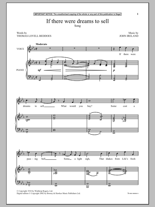 Download John Ireland If There Were Dreams To Sell Sheet Music